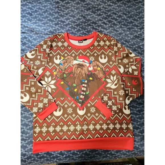 Star Wars Chewbacca Ugly Christmas Sweater Size 4xl gently used red brown white - Picture 1 of 10